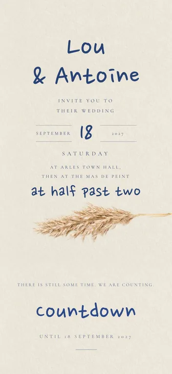 Blue Ink wedding invitation