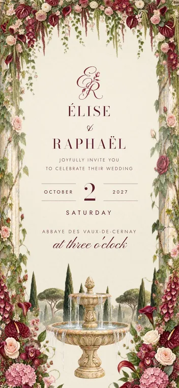 Burgundy Rose wedding invitation